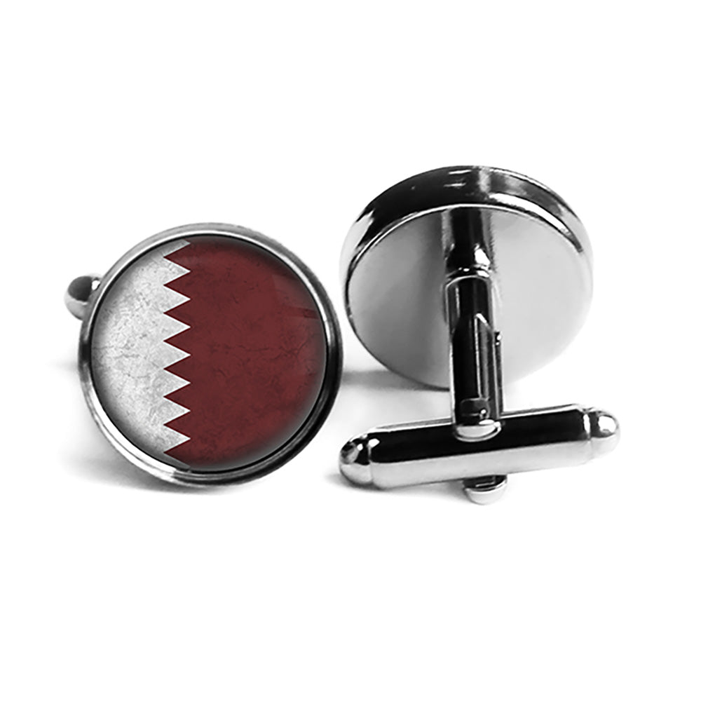 Qatar Qatari Flag Rhodium Silver Cufflinks