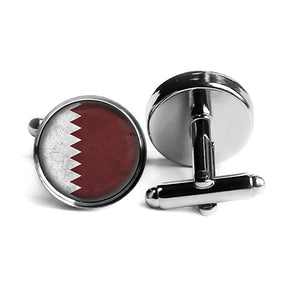 Qatar Qatari Flag Rhodium Silver Cufflinks