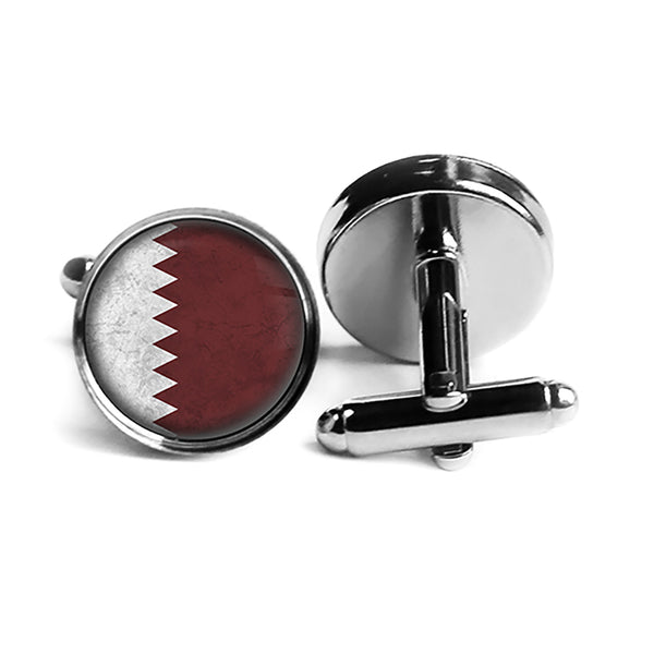 Qatar Qatari Flag Rhodium Silver Cufflinks