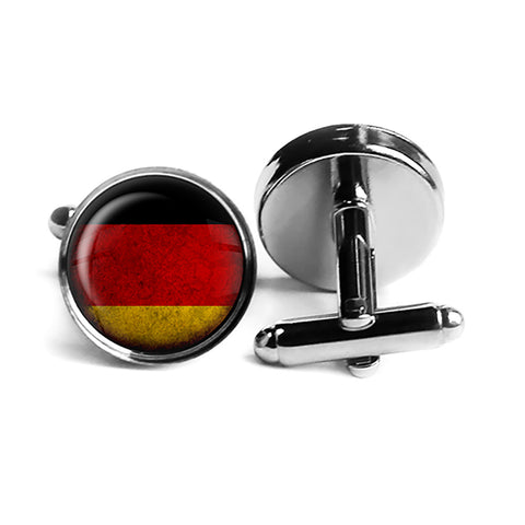 Germany German Deutschland Flag Rhodium Silver Cufflinks