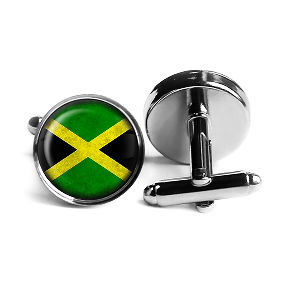 Jamaica Jamaican Flag Rhodium Silver Cufflinks