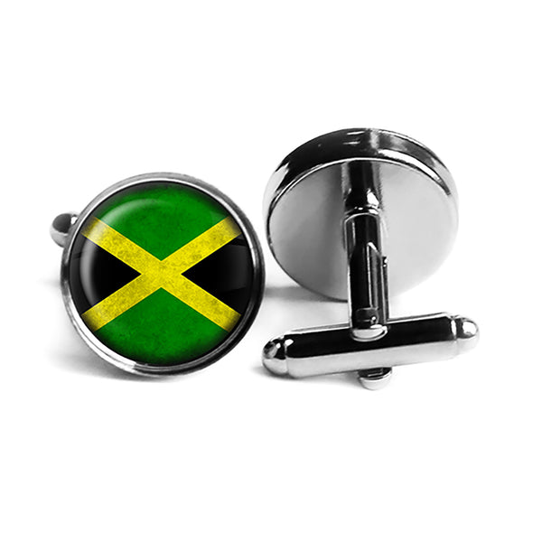 Jamaica Jamaican Flag Rhodium Silver Cufflinks