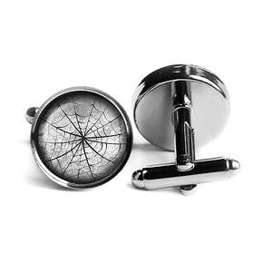 Halloween Spider Web Rhodium Silver Cufflinks