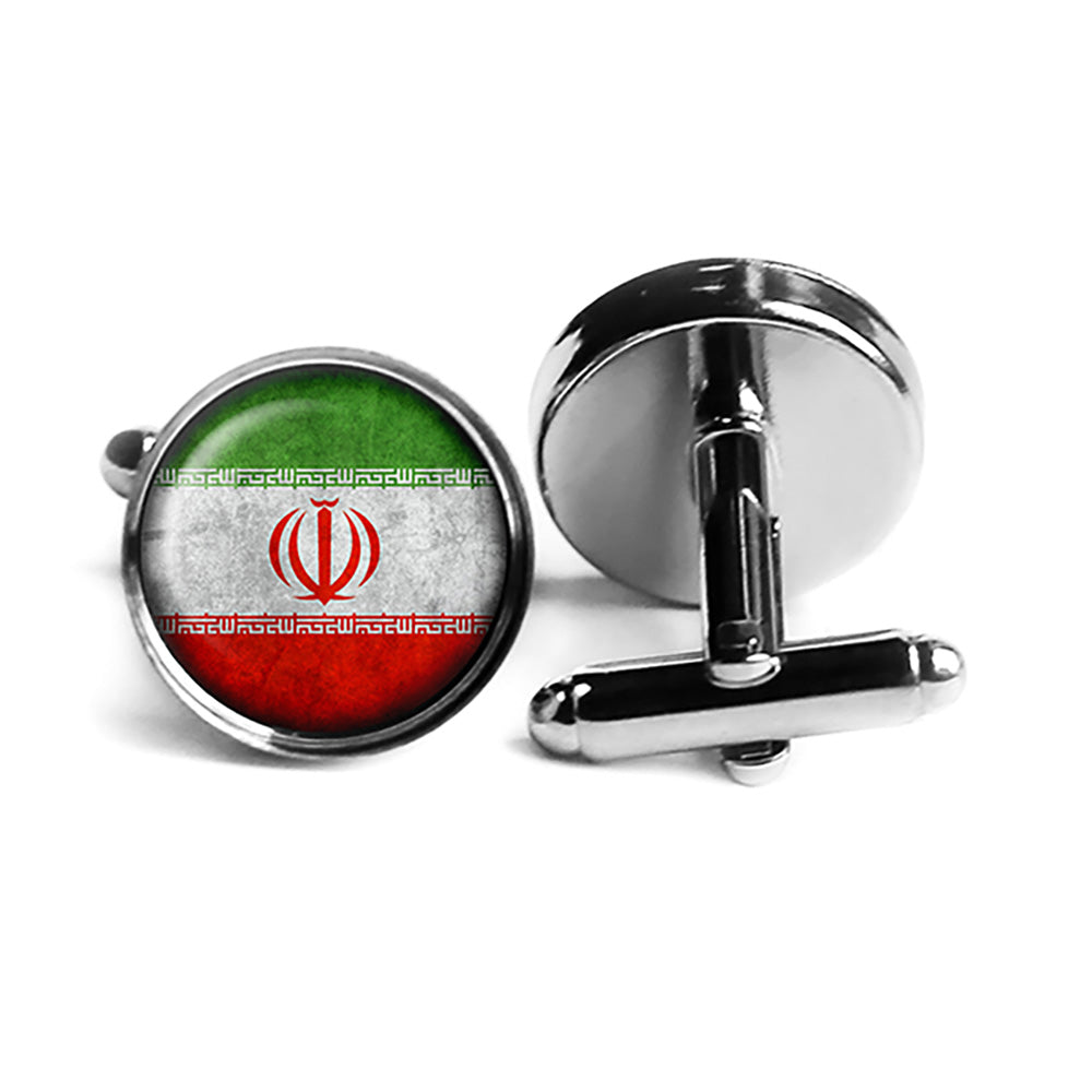 Iran Iranian Flag Rhodium Silver Cufflinks