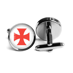 Knights Templar Cross Red on White Rhodium Silver Cufflinks