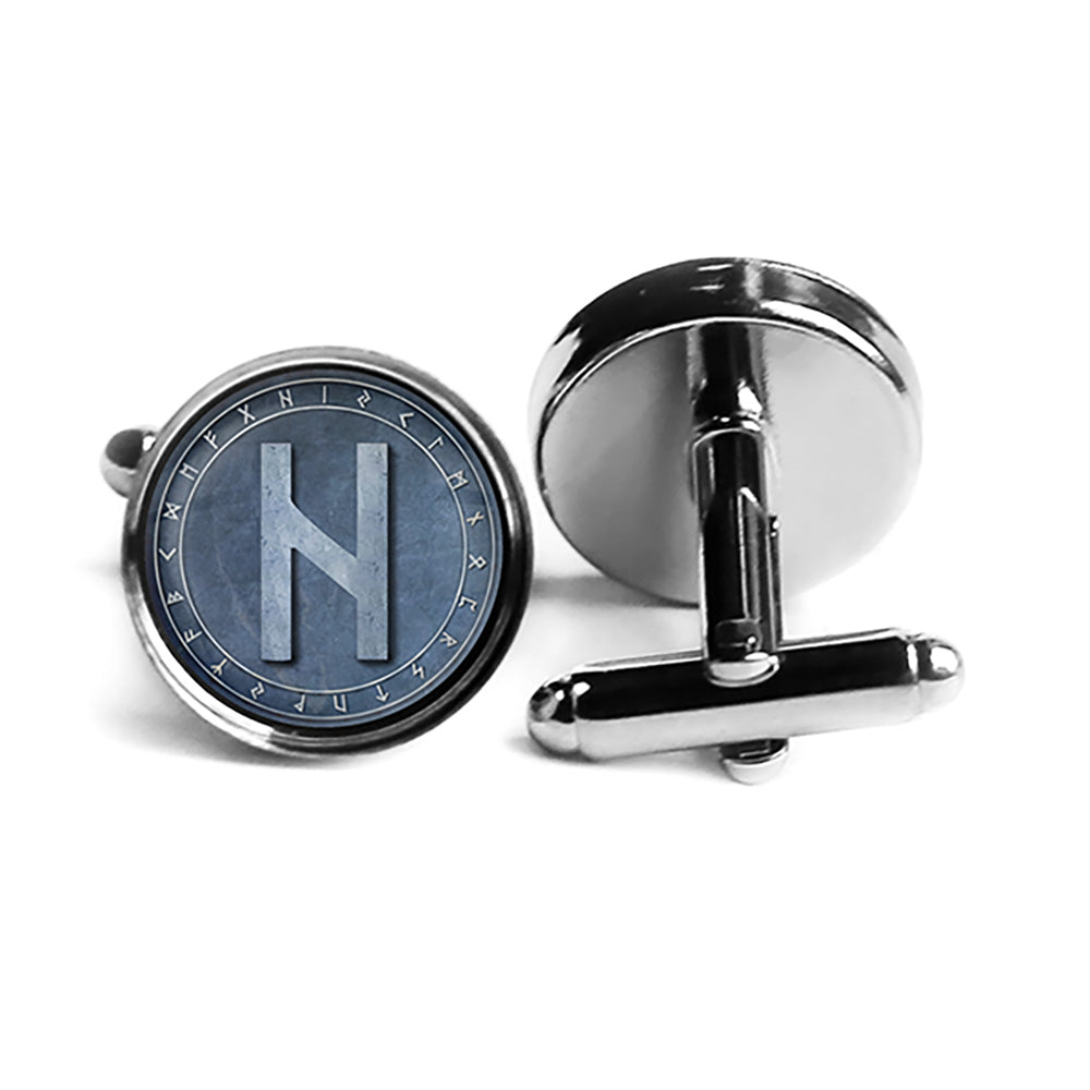 Viking Runes Elder Futhark Rune Circle H Hagalaz Air Rhodium Silver Cufflinks