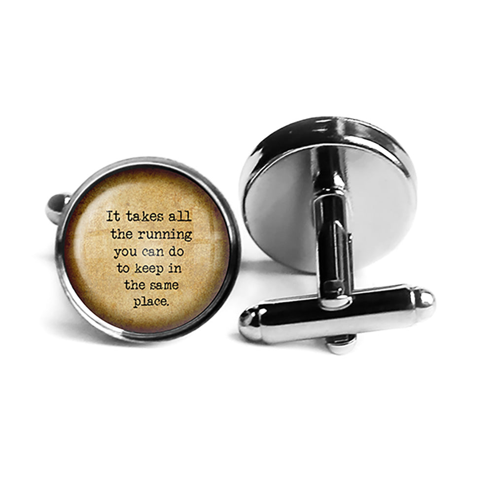 Alice in Wonderland All the Running Keep in the Same Place Rhodium Silver Cufflinks