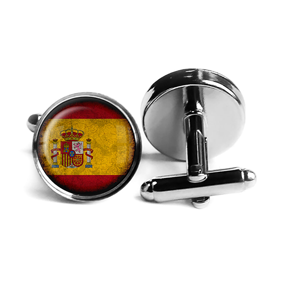 Spain Spanish España Flag Rhodium Silver Cufflinks