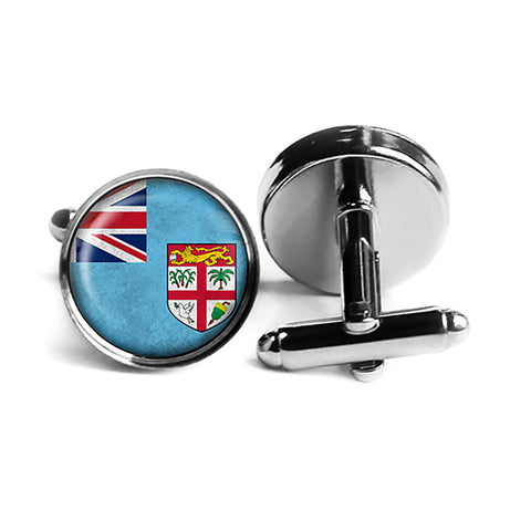 Fiji Fijian Flag Rhodium Silver Cufflinks
