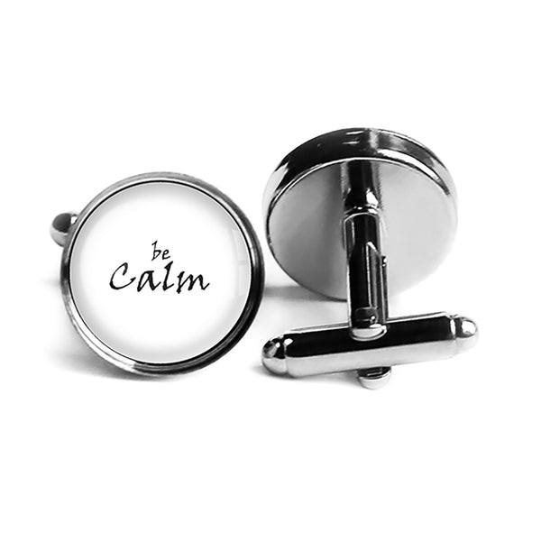 Be Calm Rhodium Silver Cufflinks