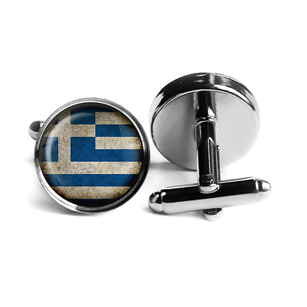 Greece Greek Ελλάδα Flag Rhodium Silver Cufflinks