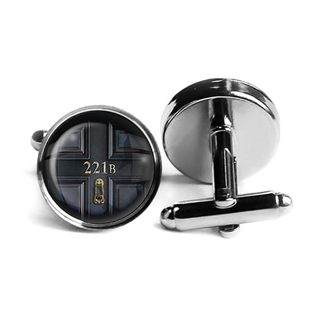 Sherlock Holmes Room 221B Rhodium Silver Cufflinks