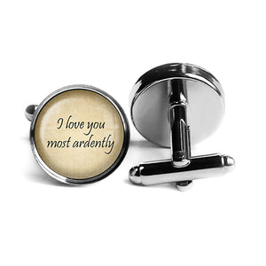 Jane Austen I love You Most Ardently Rhodium Silver Cufflinks