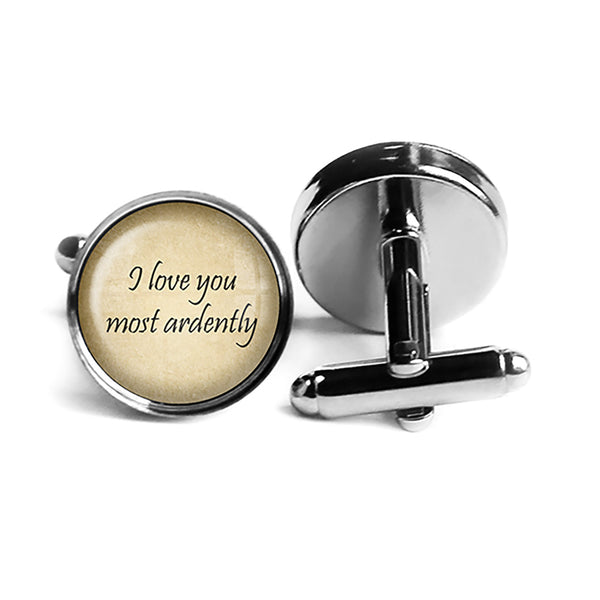 Jane Austen I love You Most Ardently Rhodium Silver Cufflinks