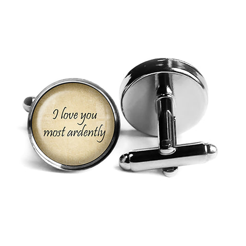 Jane Austen I love You Most Ardently Rhodium Silver Cufflinks
