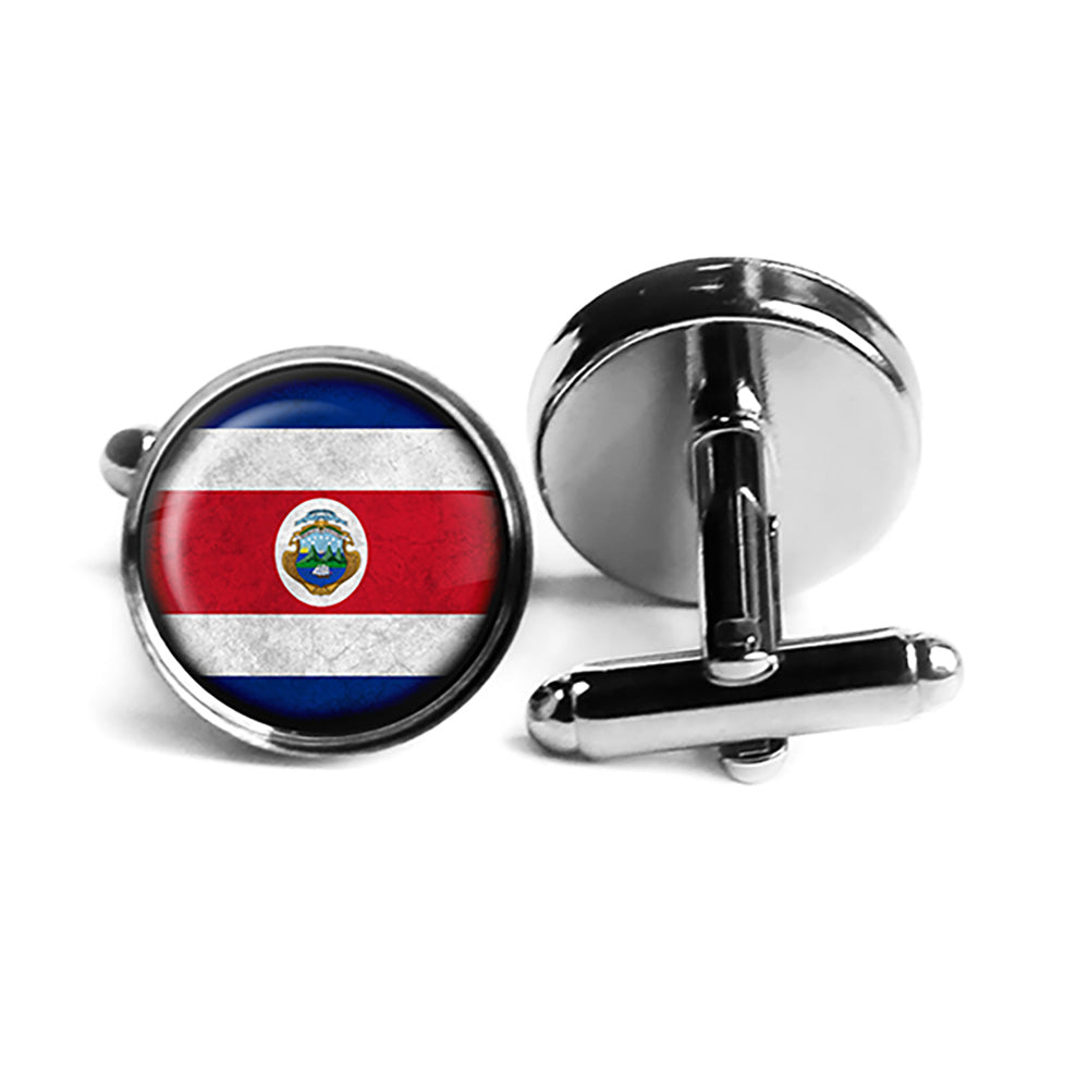 Costa Rica Costa Rican Flag Rhodium Silver Cufflinks