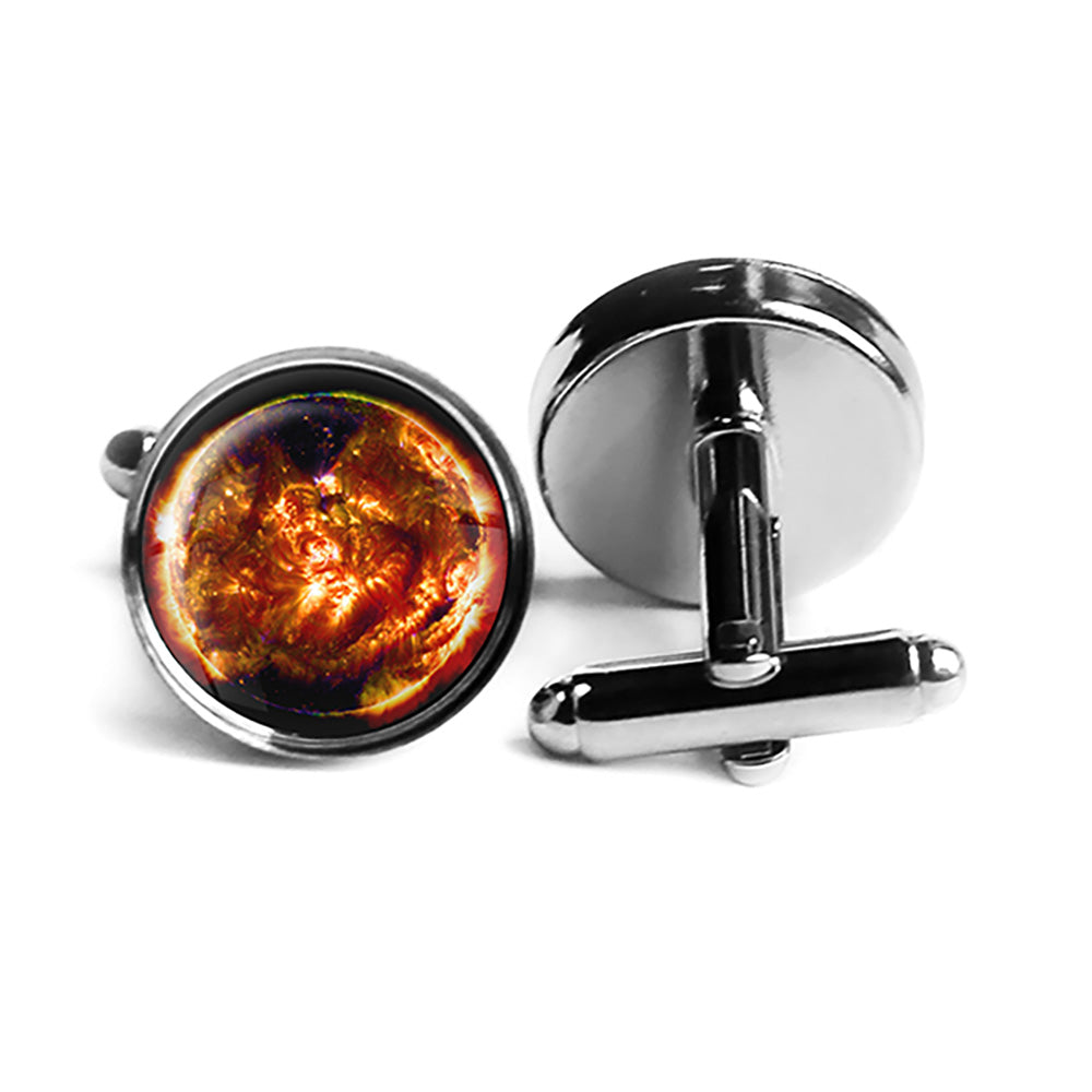 NASA Photograph Sun Fire Rhodium Silver Cufflinks