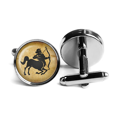 Astrology Zodiac Sign Sagittarius Rhodium Silver Cufflinks