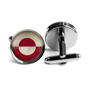 Greenland Greenlandic Flag Rhodium Silver Cufflinks