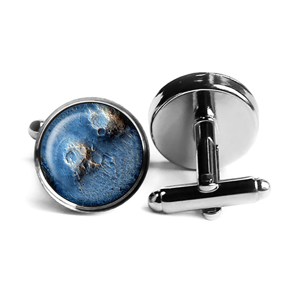 NASA Photograph The Moon Surface Rhodium Silver Cufflinks