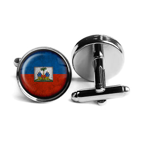 Haiti Haitian Flag Rhodium Silver Cufflinks