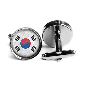 South Korea South Korean Flag Rhodium Silver Cufflinks