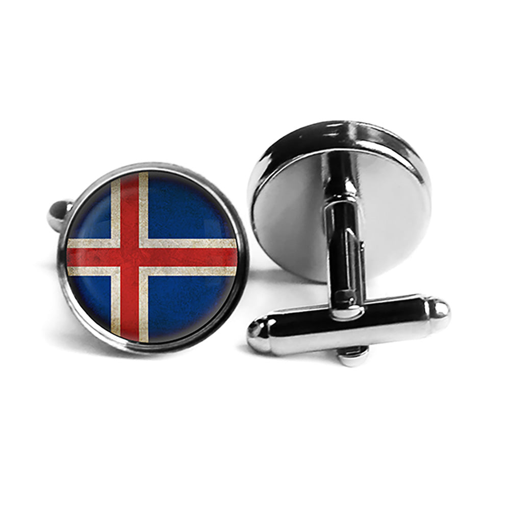 Iceland Icelandic Flag Rhodium Silver Cufflinks