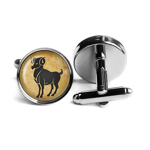 Zodiac Symbol Astrology Aries Rhodium Silver Cufflinks