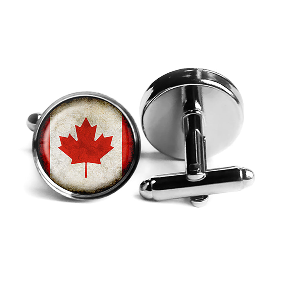 Canada Canadian Flag Rhodium Silver Cufflinks