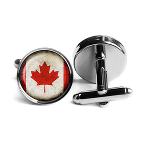 Canada Canadian Flag Rhodium Silver Cufflinks