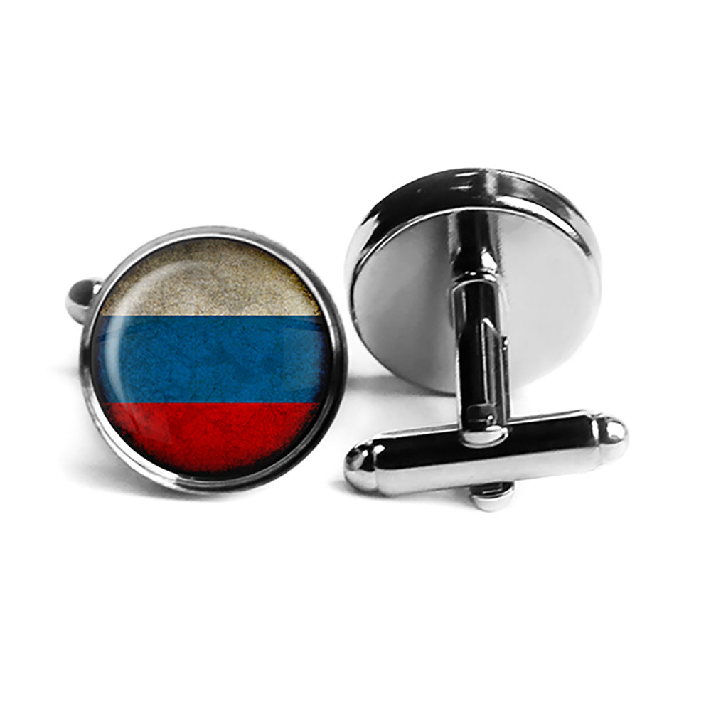 Russia Russian Россия Flag Rhodium Silver Cufflinks