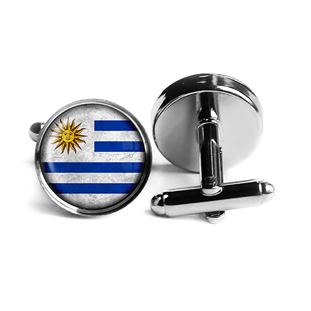 Uruguay Uruguayan Flag Rhodium Silver Cufflinks