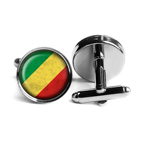 African Nation Congo Flag Rhodium Silver Cufflinks