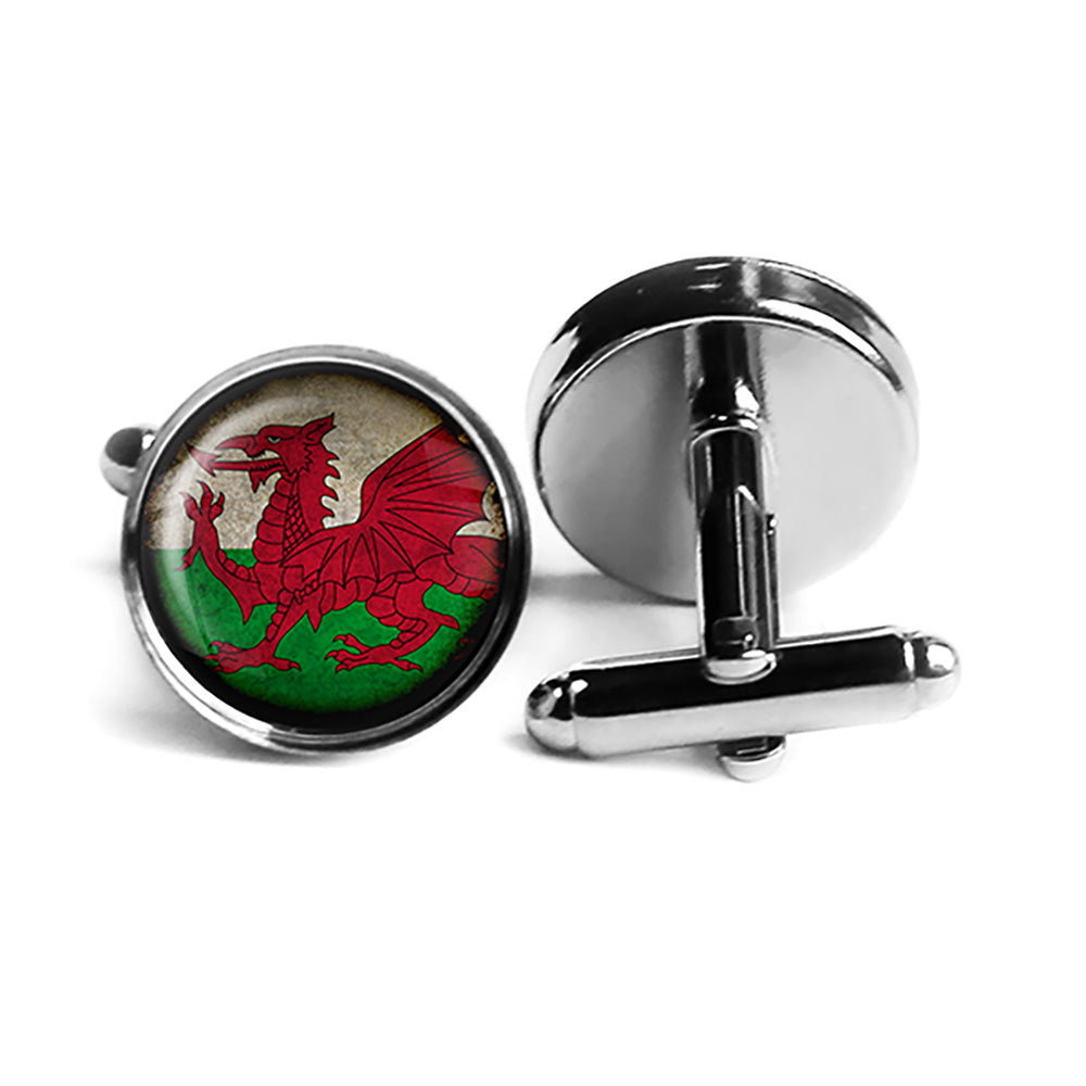 Wales Welsh Flag Rhodium Silver Cufflinks