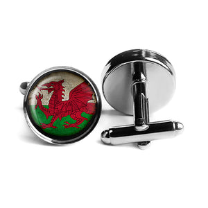 Wales Welsh Flag Rhodium Silver Cufflinks