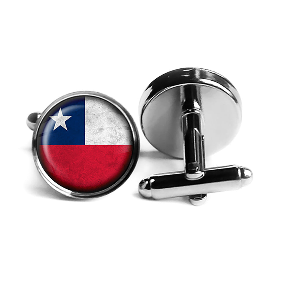 Chile Chilean Flag Rhodium Silver Cufflinks