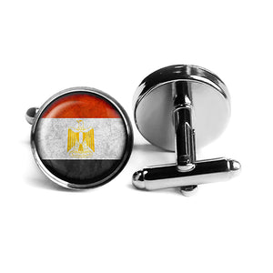 Egypt Egyptian Flag Rhodium Silver Cufflinks