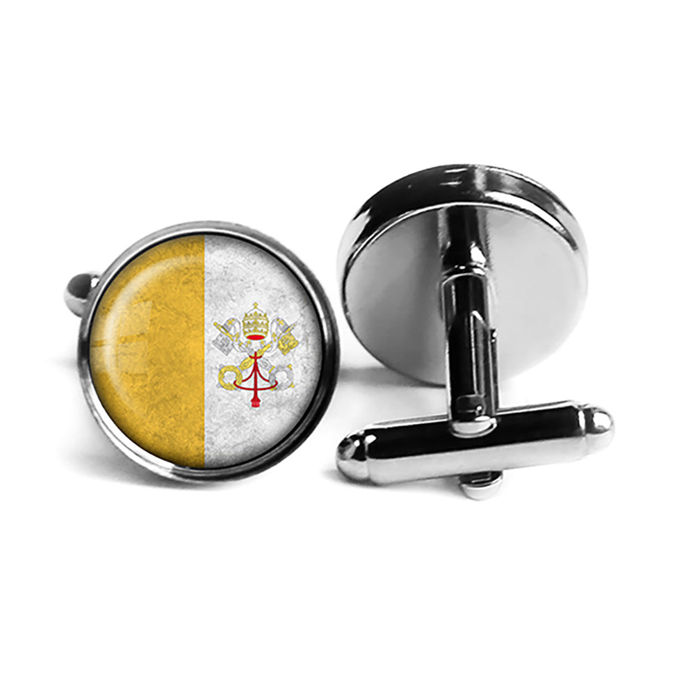Vatican City Flag Rhodium Silver Cufflinks