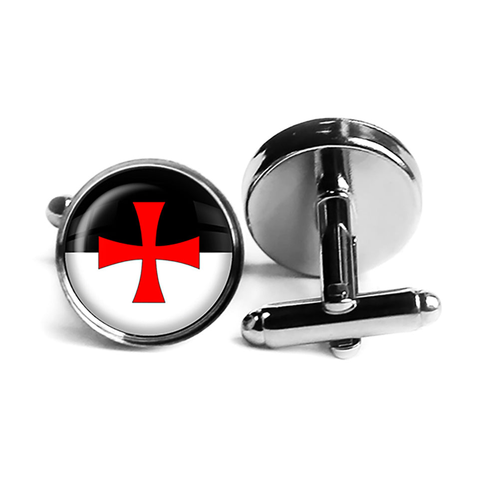 Knights Templar Battle Flag Standard Rhodium Silver Cufflinks