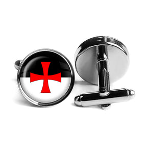 Knights Templar Battle Flag Standard Rhodium Silver Cufflinks