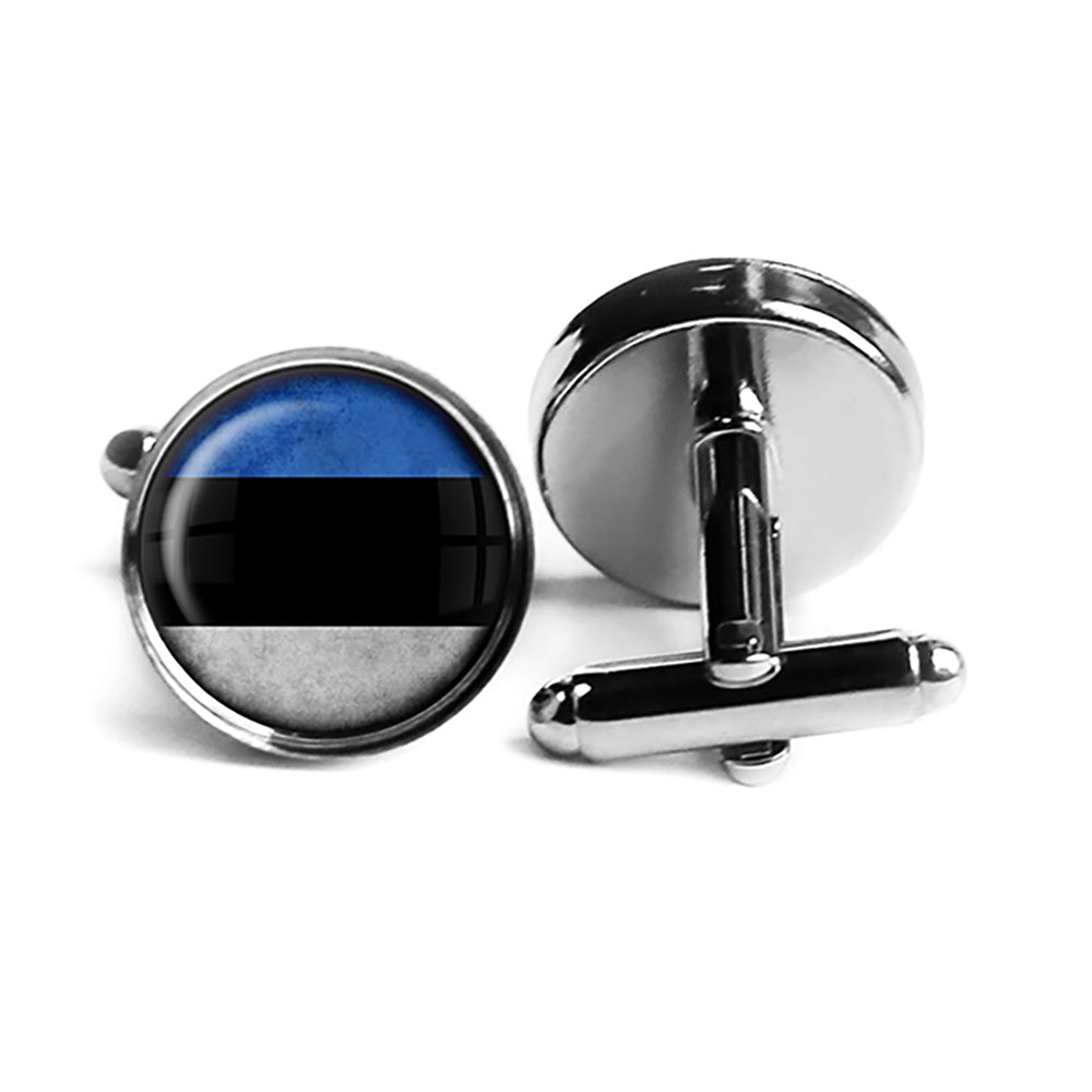 Estonia Estonian Flag Rhodium Silver Cufflinks