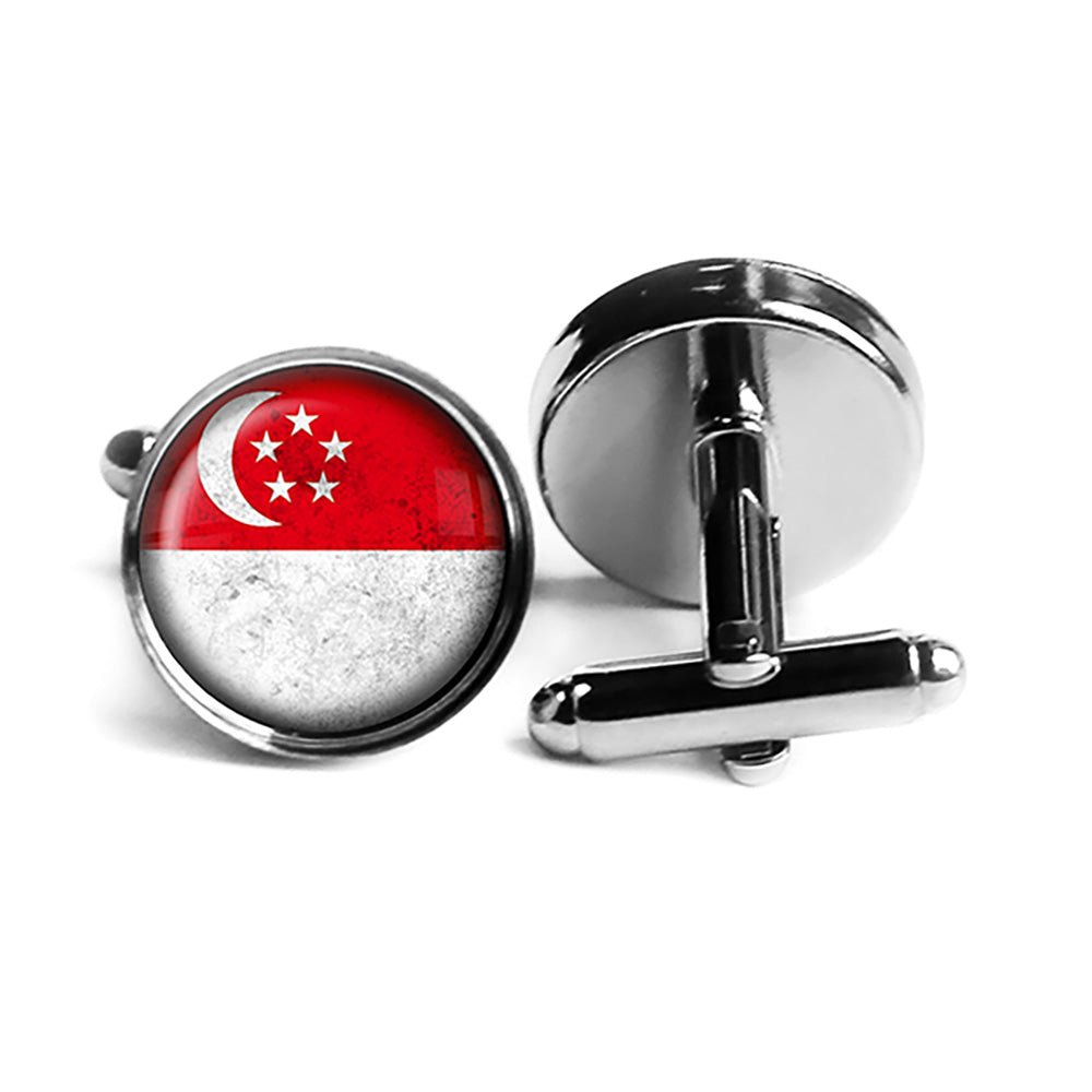 Singapore Singaporean Flag Rhodium Silver Cufflinks