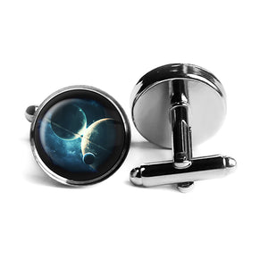 NASA Photograph Twin Planets Rhodium Silver Cufflinks