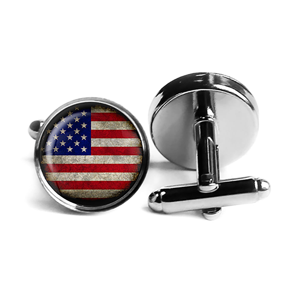 United States of America USA Flag Rhodium Silver Cufflinks