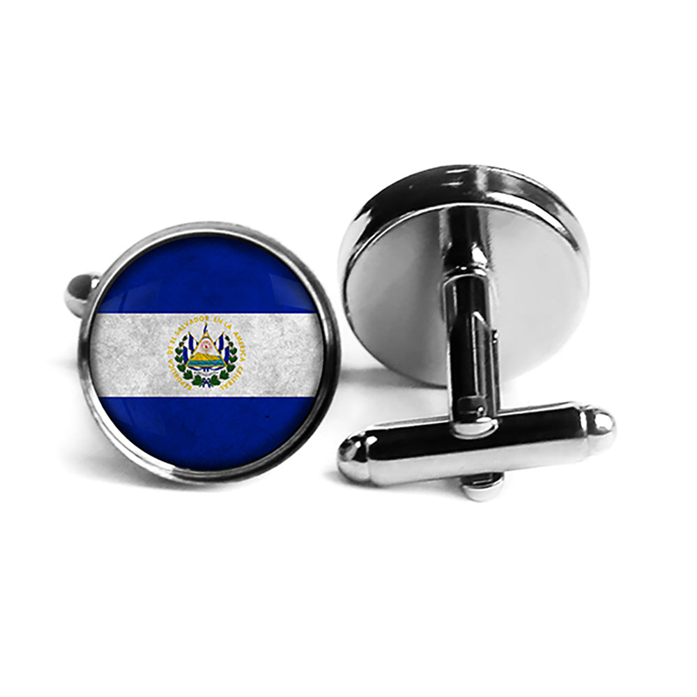 El Salvador Salvadoran Flag Rhodium Silver Cufflinks