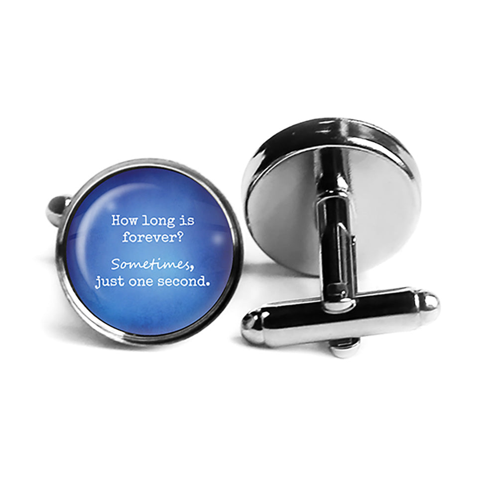 Alice in Wonderland How Long is forever Just One Second Blue Rhodium Silver Cufflinks