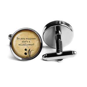 Alice in Wonderland Do you Suppose she's a Wildflower Rhodium Silver Cufflinks