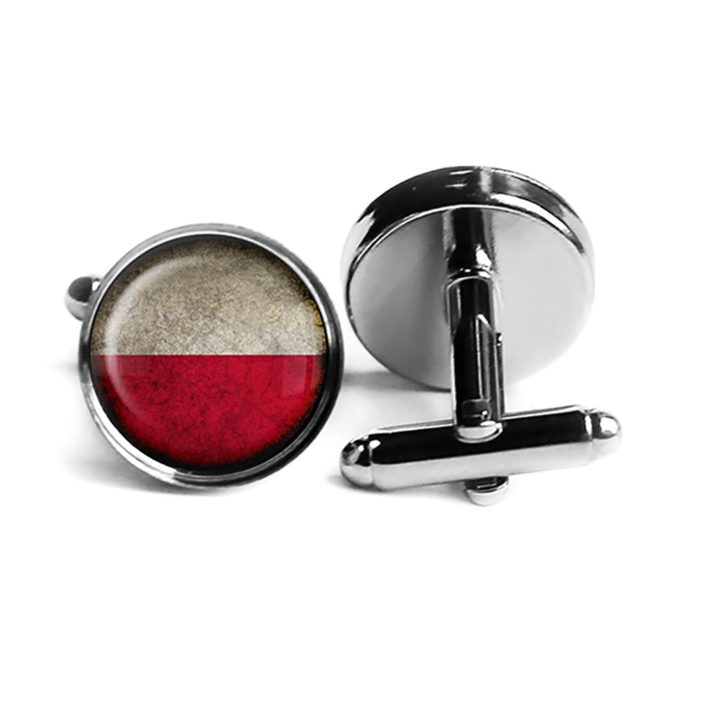 Poland Polish Polska Flag Rhodium Silver Cufflinks