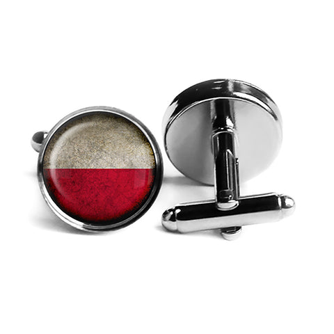Poland Polish Polska Flag Rhodium Silver Cufflinks