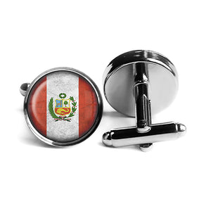 Peru Peruvian Flag Rhodium Silver Cufflinks